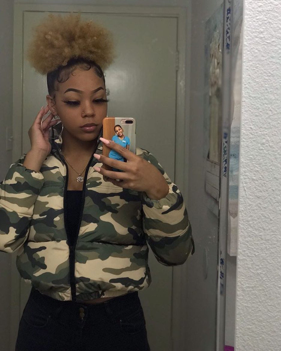 Stay Stylish and Warm with the Army Green Camouflage Down Jacket
